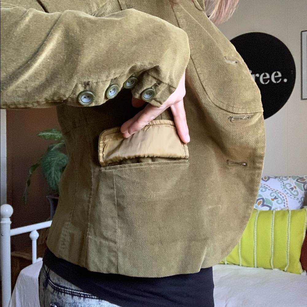 Olive green velvet FOSSIL blazer coat - Picture 7 of 16
